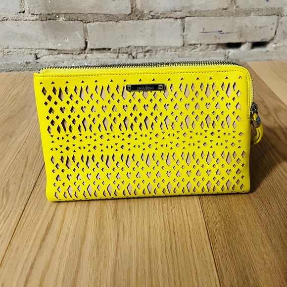 Stella & Dot neon yellow clutch with two zipper folds - Picture 1 of 5